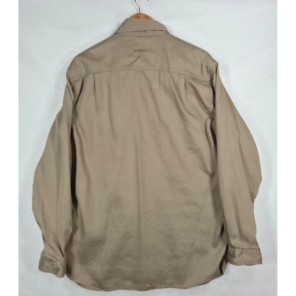 Carhartt FR Shirt Mens Large Khaki Tan Flame Resistant Work Long Sleeve FRS003